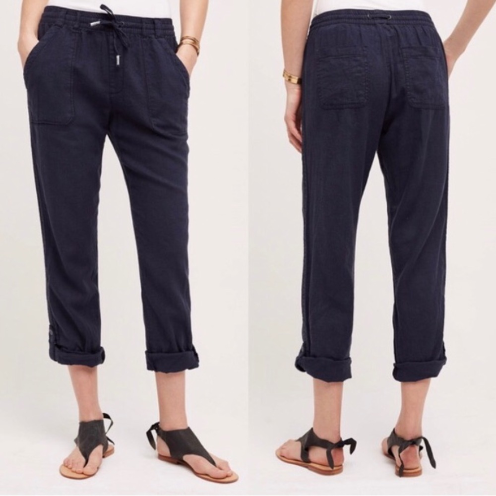 Anthropologie Hei Hei navy linen drawstring pants